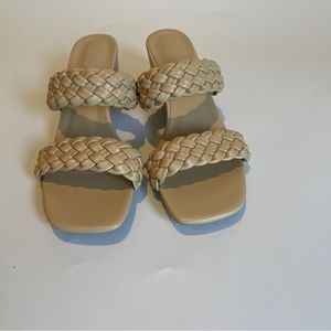 N.N.G Women Heel sandals Braided Leather Strappy sandals 2" Cream